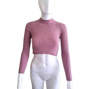 Kendall and Kylie Basic Mock Neck Ribbed Cropped Sweater Size XS Mauve Pink